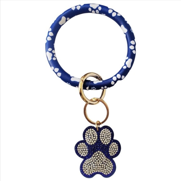 Accessories - NWT rhinestone paw print bangle wristlet keychain with charm vegan leather